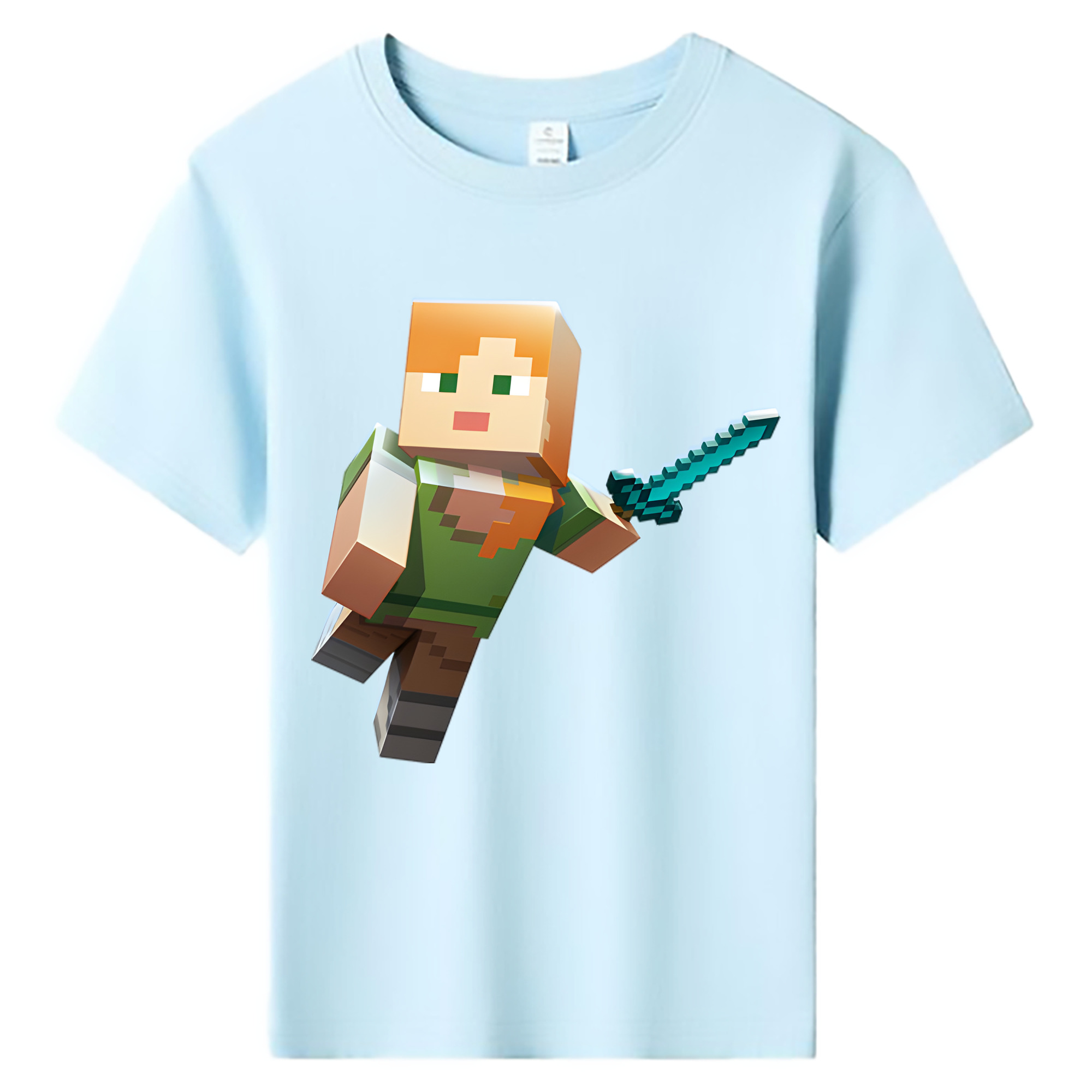 （画像用） マインクラフト ブロックの世界 Minecraft MC Block world 綿100％キッズTシャツ（フロントプリント）